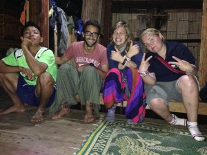 At a pancake dinner with volunteers and villagers. Gemma is second from the right.